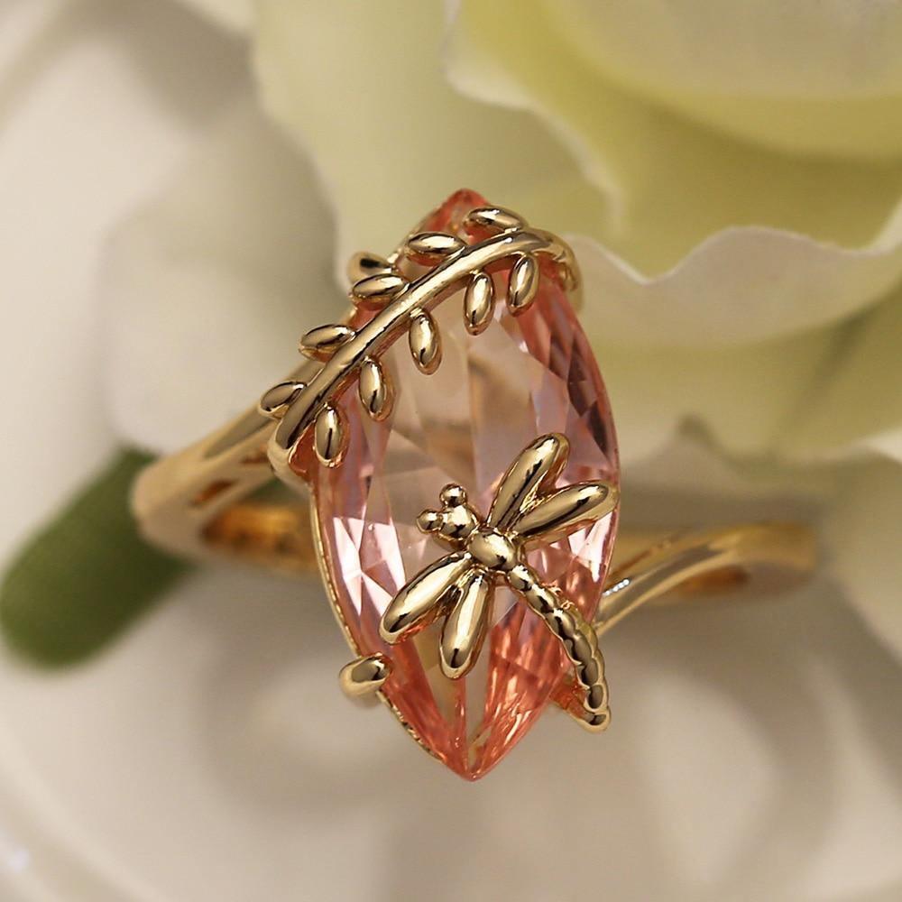 Olive Green Dragonfly Twine Oval Pretty CZ Crystal Ring - The Jewellery Supermarket