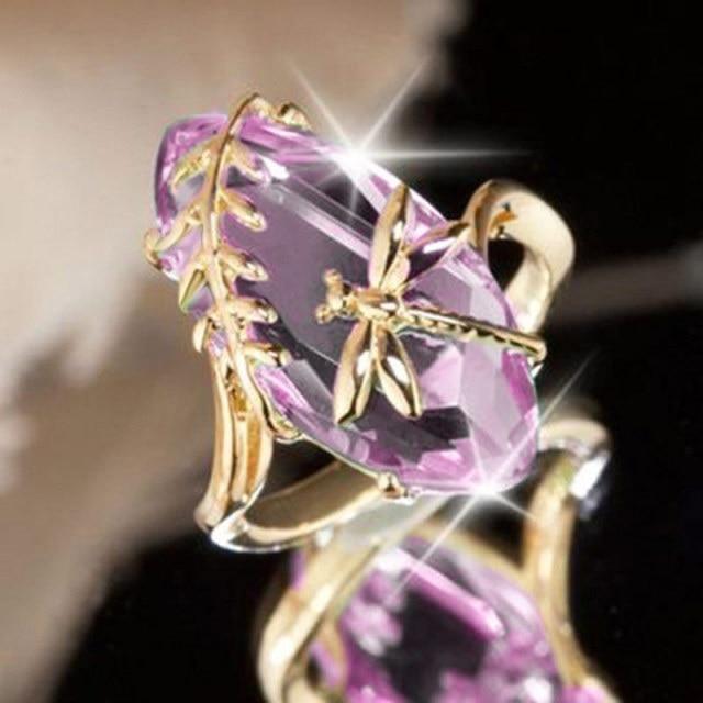 Olive Green Dragonfly Twine Oval Pretty CZ Crystal Ring - The Jewellery Supermarket