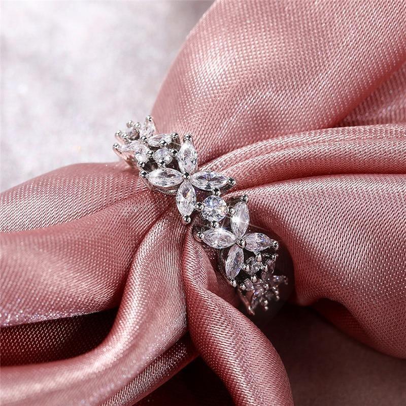 Romantic Flower Design AAA+ Cubic Zirconia Diamonds Luxury Statement Ring - The Jewellery Supermarket