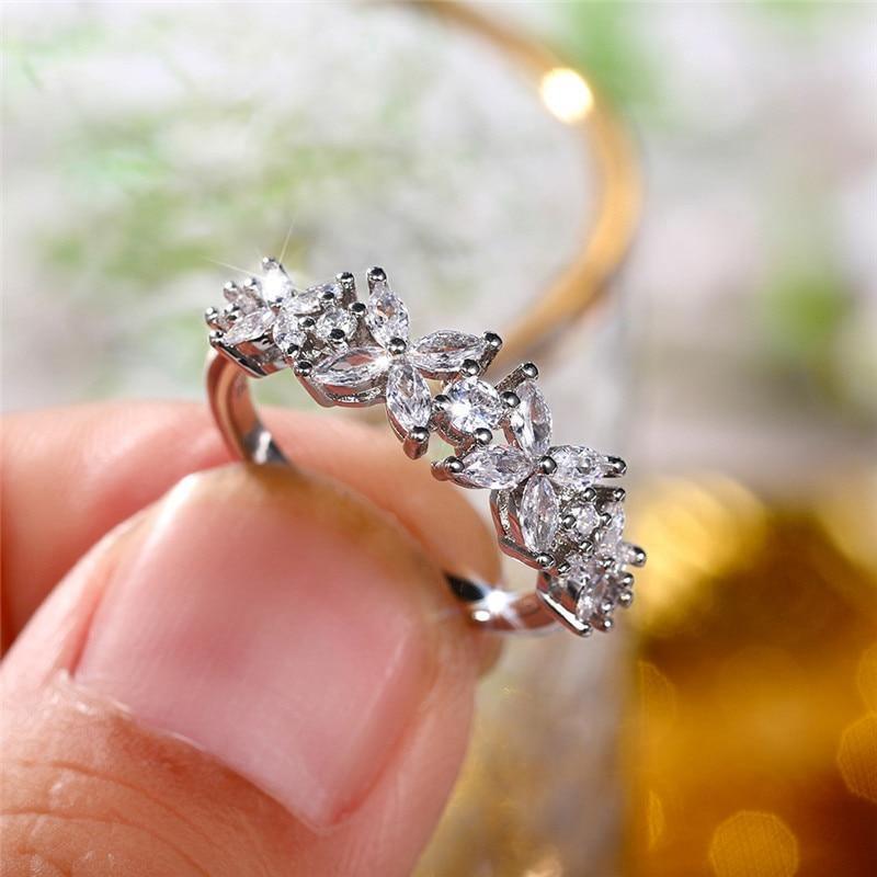 Romantic Flower Design AAA+ Cubic Zirconia Diamonds Luxury Statement Ring - The Jewellery Supermarket