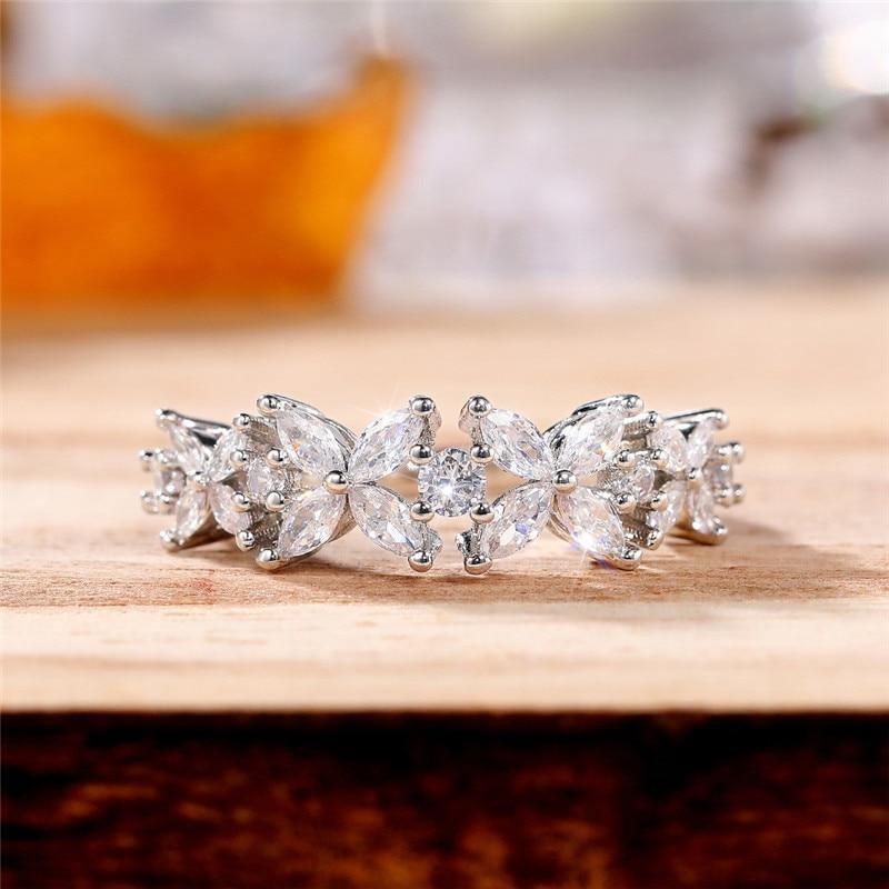 Romantic Flower Design AAA+ Cubic Zirconia Diamonds Luxury Statement Ring - The Jewellery Supermarket
