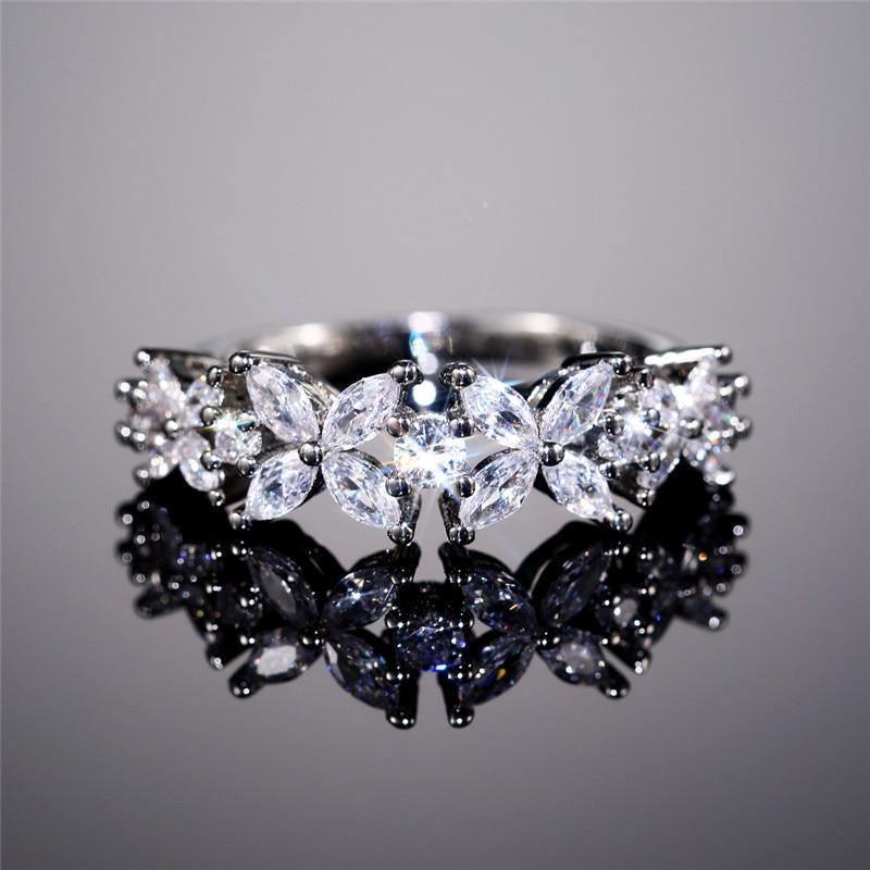 Romantic Flower Design AAA+ Cubic Zirconia Diamonds Luxury Statement Ring - The Jewellery Supermarket