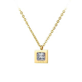 Rose Gold Color Collarbone Necklace Chain AAA+ CZ Diamond Square Pendant