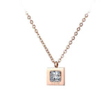 Rose Gold Color Collarbone Necklace Chain AAA+ CZ Diamond Square Pendant - The Jewellery Supermarket