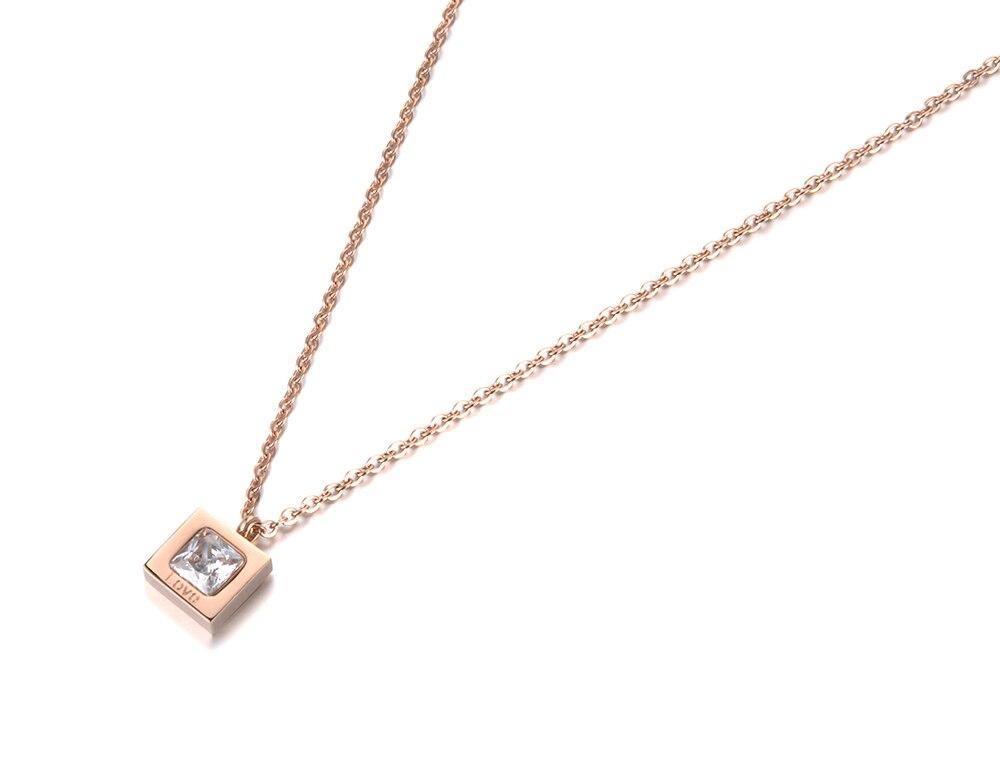 Rose Gold Color Collarbone Necklace Chain AAA+ CZ Diamond Square Pendant - The Jewellery Supermarket