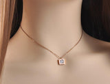 Rose Gold Color Collarbone Necklace Chain AAA+ CZ Diamond Square Pendant - The Jewellery Supermarket