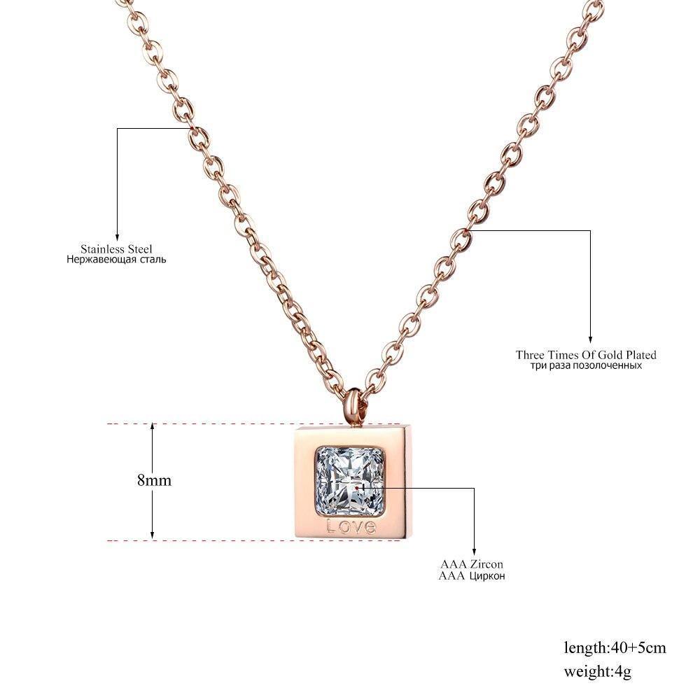 Rose Gold Color Collarbone Necklace Chain AAA+ CZ Diamond Square Pendant - The Jewellery Supermarket