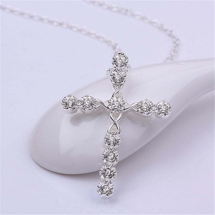 Silver Charms Noble Fashion Jewelry - Classic Cross Crystal Necklace - The Jewellery Supermarket