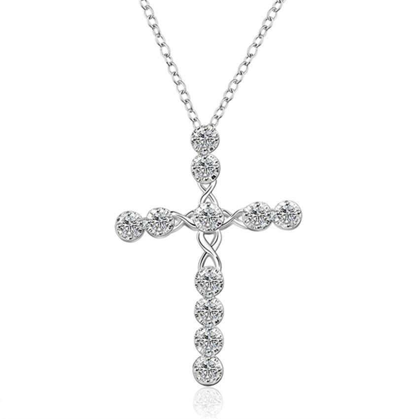 Silver Charms Noble Fashion Jewelry - Classic Cross Crystal Necklace - The Jewellery Supermarket