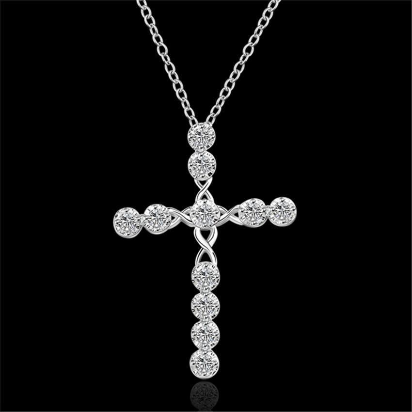 Silver Charms Noble Fashion Jewelry - Classic Cross Crystal Necklace - The Jewellery Supermarket