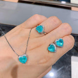 Silver Heart Paraiba Tourmaline Gemstone Earrings/Pendant/Necklace Wedding Set