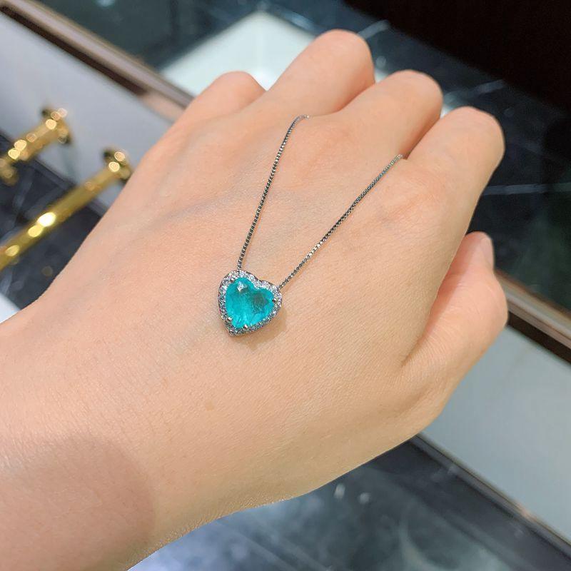 Silver Heart Paraiba Tourmaline Gemstone Earrings/Pendant/Necklace Wedding Set - The Jewellery Supermarket