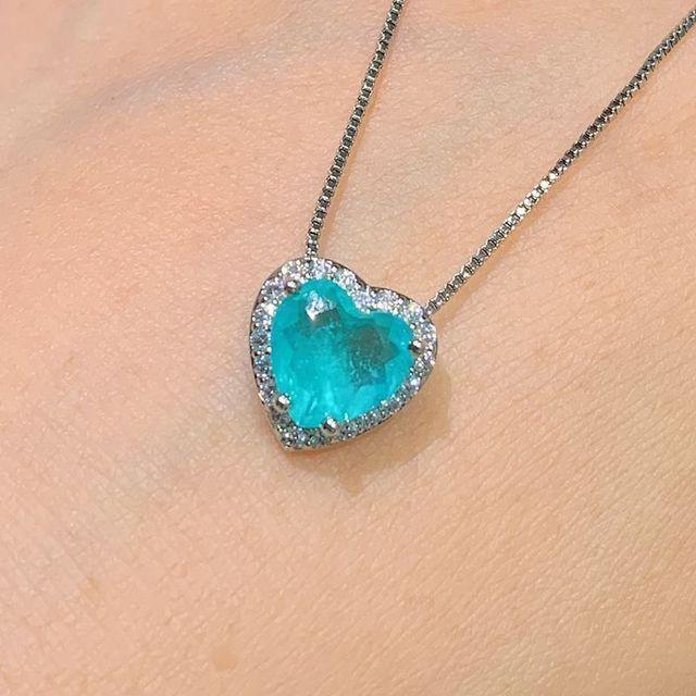Silver Heart Paraiba Tourmaline Gemstone Earrings/Pendant/Necklace Wedding Set - The Jewellery Supermarket