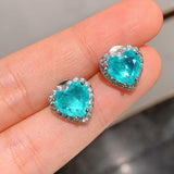 Silver Heart Paraiba Tourmaline Gemstone Earrings/Pendant/Necklace Wedding Set - The Jewellery Supermarket