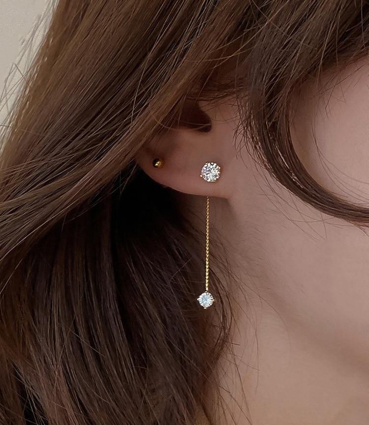 Simple AAA+ Cubic Zirconia Diamonds Delicate Long Earrings - The Jewellery Supermarket