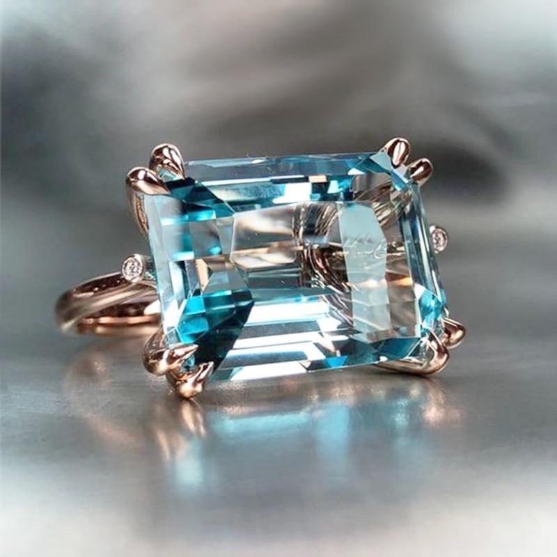 Solitaire 4 Claw Sky Blue Romantic Rose Gold Color AAA+ Cubic Zirconia Diamonds - The Jewellery Supermarket