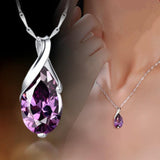 Sterling Silver Angel Tears Amethyst Crystal Purple Pendant Necklace