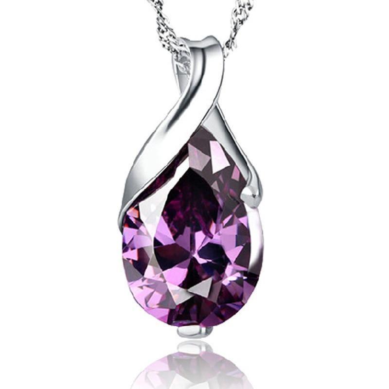 Sterling Silver Angel Tears Amethyst Crystal Purple Pendant Necklace - The Jewellery Supermarket