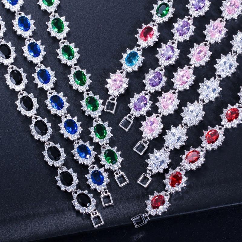 Superb AAA+ Cubic Zirconia Diamonds and Crystals 925 Sterling Silver Vintage Royal or Multicolour Bracelet - The Jewellery Supermarket