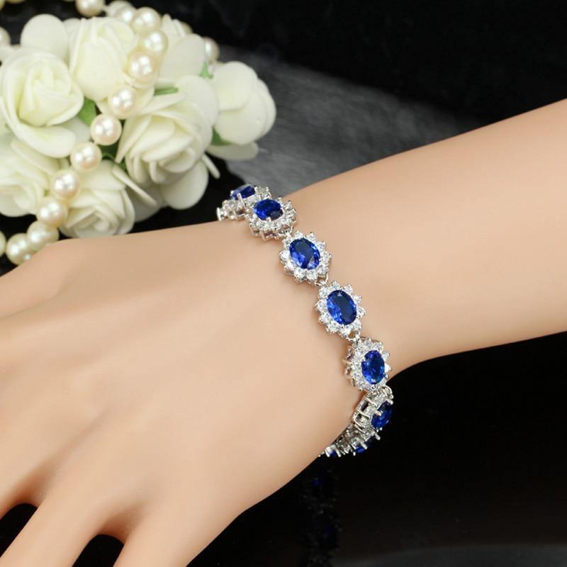 Superb AAA+ Cubic Zirconia Diamonds and Crystals 925 Sterling Silver Vintage Royal or Multicolour Bracelet - The Jewellery Supermarket