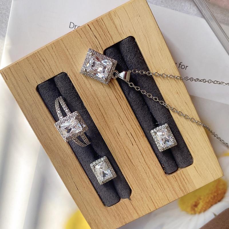 Superb Silver AAA+ Cubic Zirconia Diamonds Fine Jewelry Set - The Jewellery Supermarket