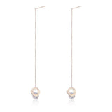 Titanium Stainless Steel Roman Round AAA+ Zircon Ear Line Rose Gold Long Tassel Earrings - The Jewellery Supermarket