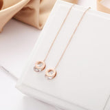 Titanium Stainless Steel Roman Round AAA+ Zircon Ear Line Rose Gold Long Tassel Earrings - The Jewellery Supermarket