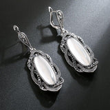 Top Quality Bohemian Black Stone Tibetan Silver Mosaic AAA Grey Crystal Oval Earrings - The Jewellery Supermarket
