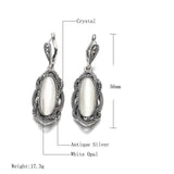 Top Quality Bohemian Black Stone Tibetan Silver Mosaic AAA Grey Crystal Oval Earrings - The Jewellery Supermarket
