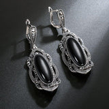 Top Quality Bohemian Black Stone Tibetan Silver Mosaic AAA Grey Crystal Oval Earrings - The Jewellery Supermarket