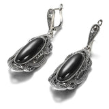 Top Quality Bohemian Black Stone Tibetan Silver Mosaic AAA Grey Crystal Oval Earrings - The Jewellery Supermarket