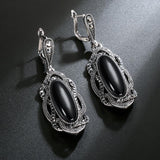Top Quality Bohemian Black Stone Tibetan Silver Mosaic AAA Grey Crystal Oval Earrings - The Jewellery Supermarket