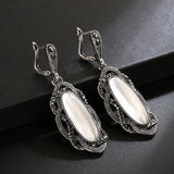 Top Quality Bohemian Black Stone Tibetan Silver Mosaic AAA Grey Crystal Oval Earrings - The Jewellery Supermarket