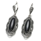 Top Quality Bohemian Black Stone Tibetan Silver Mosaic AAA Grey Crystal Oval Earrings - The Jewellery Supermarket