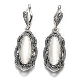 Top Quality Bohemian Black Stone Tibetan Silver Mosaic AAA Grey Crystal Oval Earrings - The Jewellery Supermarket