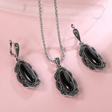 Top Quality Bohemian Black Stone Tibetan Silver Mosaic AAA Grey Crystal Oval Earrings - The Jewellery Supermarket