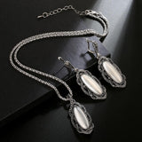 Top Quality Bohemian Black Stone Tibetan Silver Mosaic AAA Grey Crystal Oval Earrings - The Jewellery Supermarket