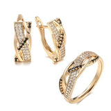 Trend Geometry Rose Gold Cross Black AAA+ Cubic Zirconia Diamonds Earrings Ring Set - The Jewellery Supermarket