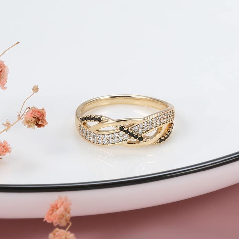 Trend Geometry Rose Gold Cross Black AAA+ Cubic Zirconia Diamonds Earrings Ring Set - The Jewellery Supermarket