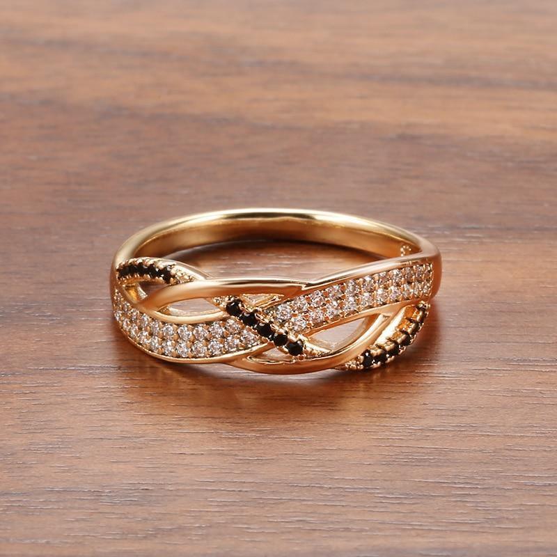 Trend Geometry Rose Gold Cross Black AAA+ Cubic Zirconia Diamonds Earrings Ring Set - The Jewellery Supermarket