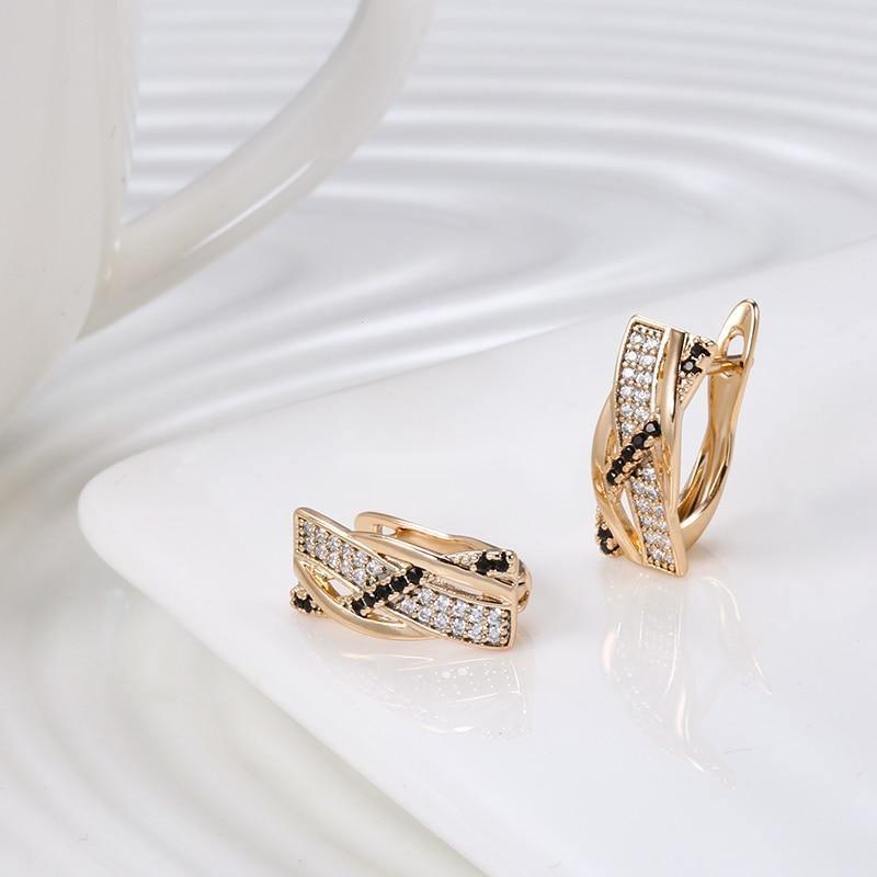 Trend Geometry Rose Gold Cross Black AAA+ Cubic Zirconia Diamonds Earrings Ring Set - The Jewellery Supermarket