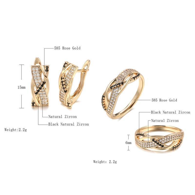 Trend Geometry Rose Gold Cross Black AAA+ Cubic Zirconia Diamonds Earrings Ring Set - The Jewellery Supermarket