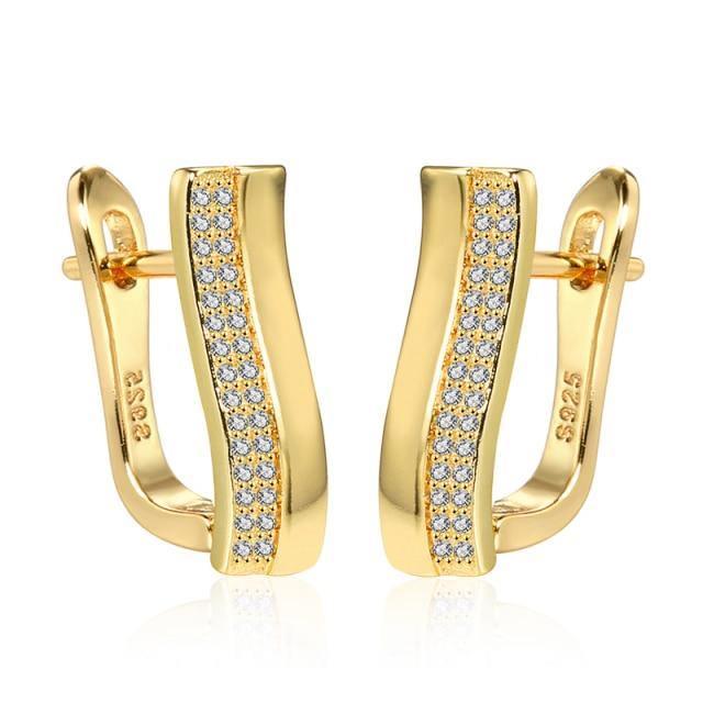 Trendy Crystal Flower Paved AAA+ Cubic Zirconia Gold Color Stud Earrings - The Jewellery Supermarket