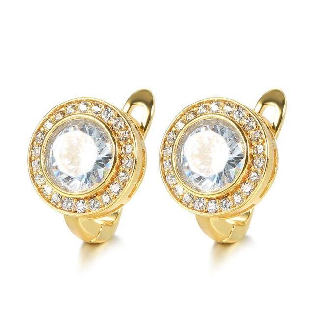 Trendy Round AAA+ White Cubic Zirconia Gold Color Earrings - The Jewellery Supermarket