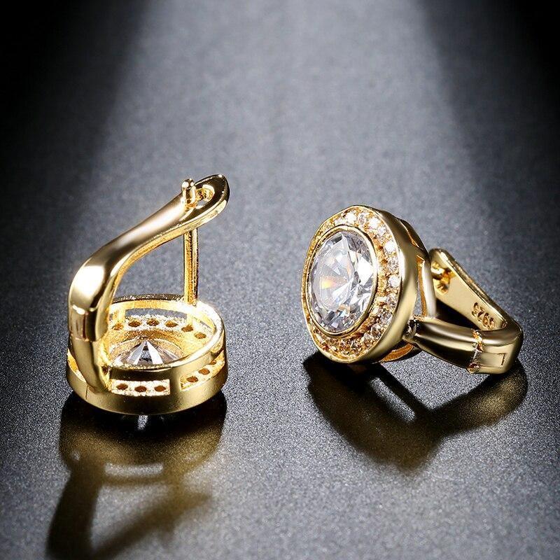 Trendy Round AAA+ White Cubic Zirconia Gold Color Earrings - The Jewellery Supermarket
