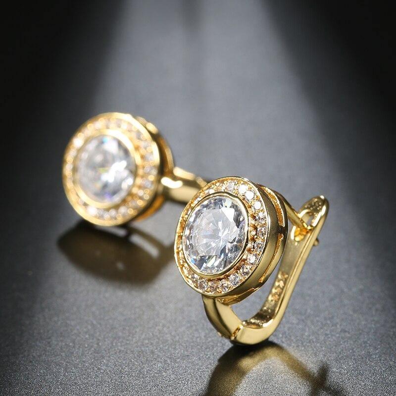 Trendy Round AAA+ White Cubic Zirconia Gold Color Earrings - The Jewellery Supermarket
