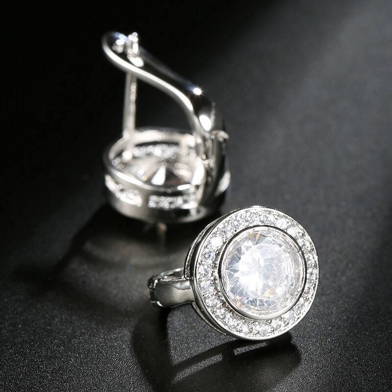 Trendy Round AAA+ White Cubic Zirconia Gold Color Earrings - The Jewellery Supermarket