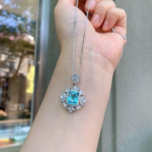 Vintage 8*10mm Lab Created Aquamarine Stone Silver Fine Jewellery Set - The Jewellery Supermarket