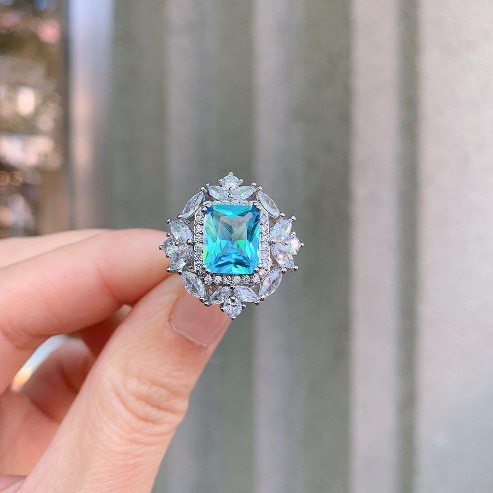 Vintage 8*10mm Lab Created Aquamarine Stone Silver Fine Jewellery Set - The Jewellery Supermarket