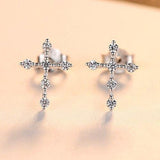 New Sparkling Simple Silver Tiny AAA+ Cubic Zirconia Diamonds Cross Stud Earrings for Women - The Jewellery Supermarket